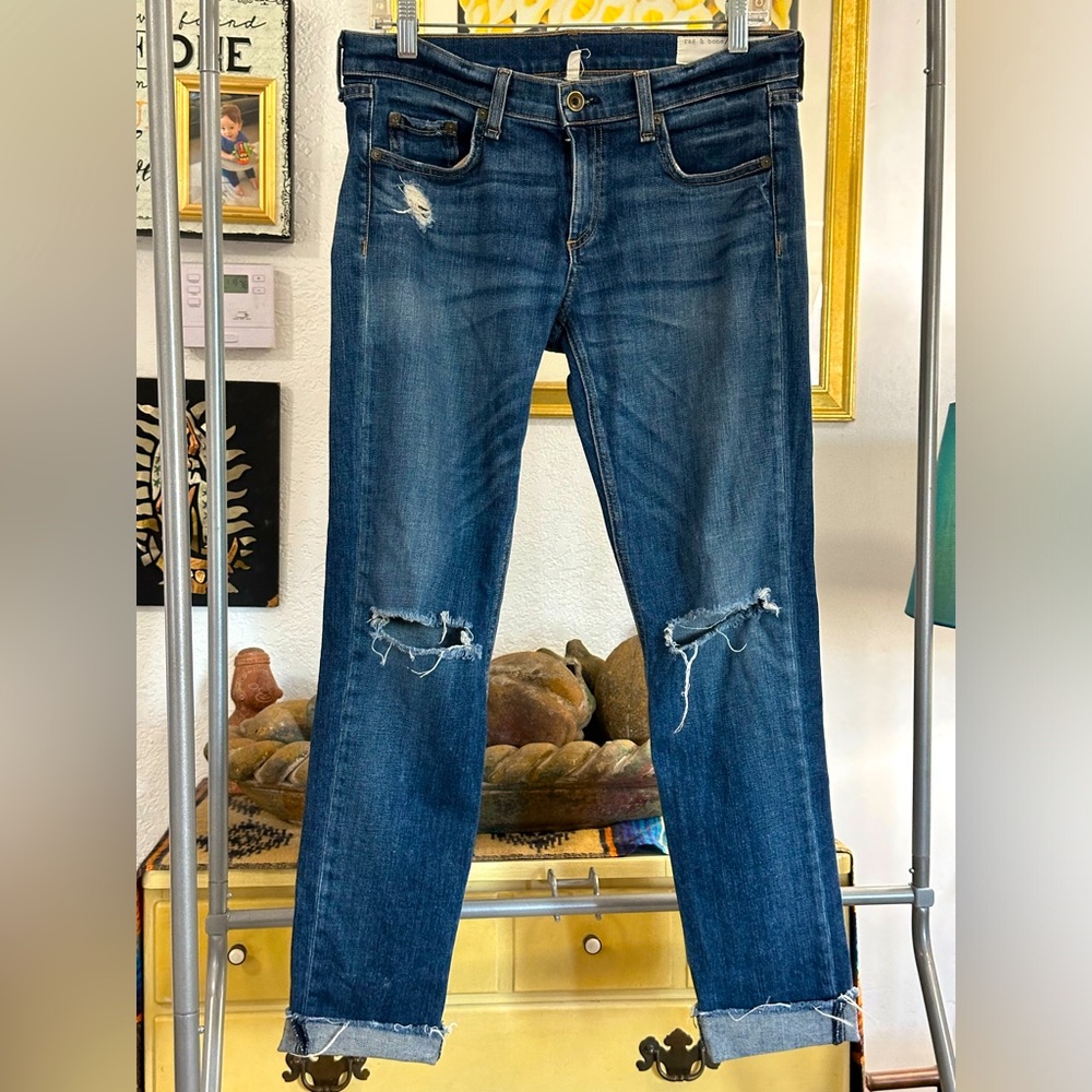 rag & bone dre distressed low rise slim boyfriend jeans 27